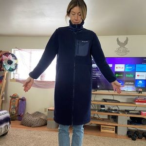 Columbia extra long blue fleece winter coat